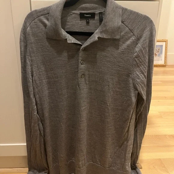 Theory Men's Long-Sleeve Polo Shirt in Merino Wool - Medium - Picture 9 of 13